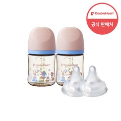 더블하트 모유실감 3세대 PPSU 디어프렌즈 트윈팩 160ml+젖꼭지(2입), 애니멀타운, 3세대 젖꼭지LL