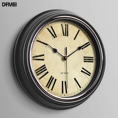 DFMEI 북유럽 빈티지 벽시계 무음시계 거실 장식 시계 벽걸이 가정용 아트 석영시계, 실버 서클-로마 숫자 시계