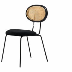 라탄 벨벳 철제 의자 식탁 체어 (원목 블랙), 라탄 벨벳 철제 의자 식탁 체어 (블랙 블랙가죽), 1개