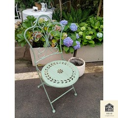카페 철제 야외테이블 베란다 정원 발코니 빈티지 폴딩 접이식 테이블의자세트, 민트 의자1