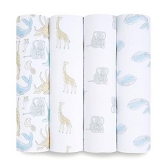 Aden + anais Essentials 여아 및 남아용 모슬린 포대기 담요 속싸개를 위한 신생아 목욕 담요 100% 면 아기 포대기 랩 4팩 블러싱 버니, Natural History, Natural History