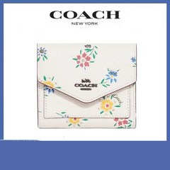 코치 플렙 여성 카드지갑, 1개, 흰 꽃