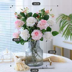 고급스러운 보습 장미 조화 모조 플라워 세팅 홈 거실 식탁 꽃다발 테이블 꽃꽂이 장식품, 색깔9