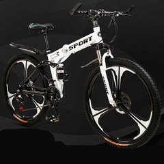 urkoteer 접이식 산악자전거 남녀공용 MTB 자전거, 26인치 24속, 접이식-스포크 휠 블랙 사은품 증정