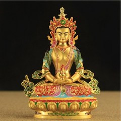 특별 제공 홈 가족 효과적인 보호 티베트 불교 장수 부처님 그린 여러 가지 빛깔의 동상, 다색, 16X10.5