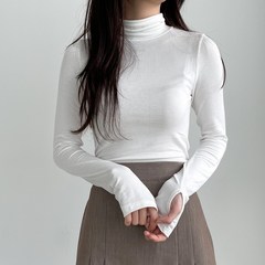 투데이앤룩 여성용 여리핏 핸드워머 폴라 티셔츠