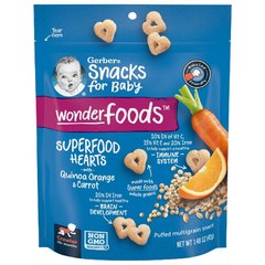 이지몰 Gerber (거버) Wonderfoods 유아용 간식 곡물 퍼프 스낵 퀴노아 오렌지 당근 생후 10개월 이상 42g (1.48oz) No.52963, 퀴노아 오렌지 당근