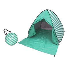 팝업 텐트 해변 텐트 해변 자외선 차단 쉬운 설정 UPF 50 캠핑 텐트 낚시를 위한 빠른 카바나 야외 활동 가족, 녹색 줄무늬 L, 폴리에스테르 실버 코팅 천