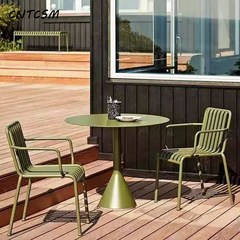 CNTCSM북유럽 가든 정원 테이블 의자 야외 발코니 빌라 야외 작은 원형 방수 실외 식탁 의자 세트, 원탁 지름 90cm【한 테이블 두 의자】, 일반