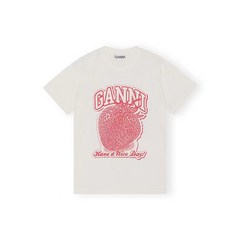 가니 반팔티 딸기 프린팅 티셔츠 여름 루즈핏 여성용 라운드티 화이트 코튼 썸머