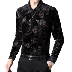 남성 댄스복 꽃무늬 셔츠 상의 모던 볼룸 라틴 왈츠 라인 의상 3COLOUR 1R935, M, 검정