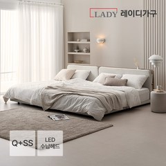 레이디가구 레브 기능성 패브릭 패밀리침대 수납헤드 Q+SS, 크림베이지