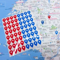 핀 스티커 - 지도 다이어리 꾸미기 반투명 물방울, 빨간색 + 파란색, 1개