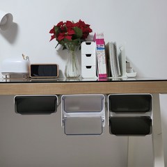 부착식 서랍 히든서랍 슬라이딩 박스 붙이는 책상 밑 미니 서랍 데스크 정리함 수납함 데스크테리어, 2단 블랙(중)