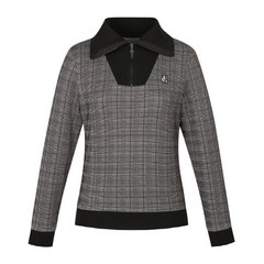 [팬텀] 골프웨어 KQF 221B3TF069_BK 블랙 여성 체크 배색 카라 반집업 티셔츠