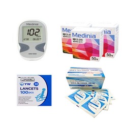 메디니아 혈당측정기+당뇨시험지100매+란셋침110개+알콜솜100매, 메디니아측정기+시험지150+침110+솜100매