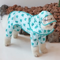 강아지 퐁당퐁당 올인원 우비 레인코트 비옷, 그린