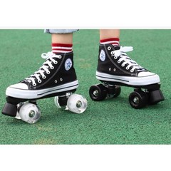 BOSUN 캔버스 롤러 스케이트 성인용 스케이트화 롤러장, 블랙(일반 휠)