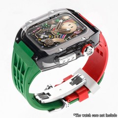 애플워치리차드밀 애플워치일체형스트랩 Apple Watch Ultra 49mm 케이스 수정 키트 불소 고무 시계 밴드 IWatch Series 8 7 6 5 4 SE 금속 버클, 134.GrRBTr-S - 44mm-Fluororubb