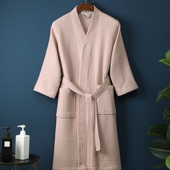 ANYOU 순면 남녀공용 와플 샤워가운 가정용 데일리 호텔 목욕가운, M, 1개, 핑크