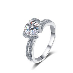 여성 반지 원형 밝기 절단 흰색 보석 왕관 모이사나이트 100% 925 순은 다이아몬드 테스트를 통해 반짝반짝 빛나는 보석