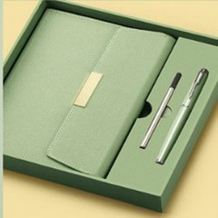 유라이크잇 업무용 노트 일기장 다이어리 + 볼펜 종이가방 포함 선물세트, 초록색