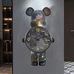 인테리어 벽시계 대형 베어브릭 곰 간단한 설치 시계 거실, 대 [높이 60 폭 31cm]