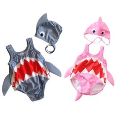 [4시전당일방송] 남아 여아 아기 니모 / 상어 올인원 수영복 모자세트 남매 쌍둥이 세트 4colors
