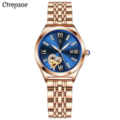 Ctrepsoe 여성손목시계메탈 가죽밴드 2023 여성 시계 브랜드 시계 럭셔리 방수 캘린더 쿼츠 시계
