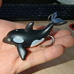 고래 키홀더 3개 세트 LED 조명 손전등 열쇠고리 범고래 돌고래 상어 문어 귀여운