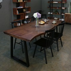 참갤러리 뉴송 우드슬랩 월넛 식탁 세트 (빗살원목의자 SET), 1400X700 SET (의자 4개)