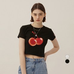 키르시 여성용 BIG CHERRY CROP SHORT SLEEVE 티셔츠