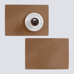 아카시아 파스텔 실리콘 사각 식탁 매트 2p, 브라운, 38 x 26.7 x 0.12 cm