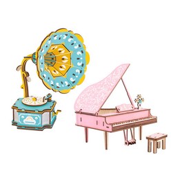 우더블 레코드축음기 핑크피아노 세트 미니어처 DIY 키트, 혼합색상