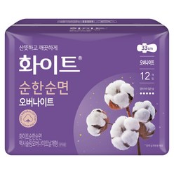 화이트 순한 순면 오버나이트 생리대 날개형, 12개입, 1개