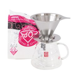 하리오 V60 XGS 메탈 핸드드립 3종세트 800ml 1~4인, 화이트(여과지), 1세트