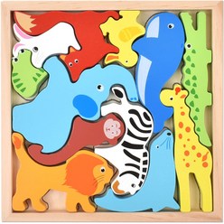 오즈토이 목제 발란스 그림맞추기 도미노 퍼즐 동물, 12피스, 1개