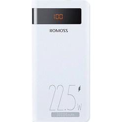 로모스 22.5W 고속충전 대용량 보조배터리 30000mAh Micro USB Lightning 8핀 C 타입, 화이트, PHP30-852