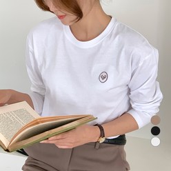 아피나르 여성용 로고 자수 릴렉스핏 긴팔 티셔츠