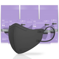 아에르 스탠다드 라이트핏 PLUS 보건용 마스크 소형 KF94, 1개입, 50개, 블랙