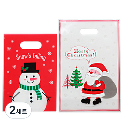 피크닉하우스 크리스마스 손잡이 포장봉투 해피산타 대 25p + 스노우맨 소 25p, 혼합 색상, 2세트