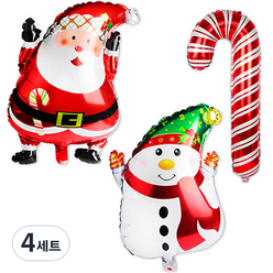 인디케이 크리스마스 산타클로스 대 + 스노우맨 대 + 지팡이 사탕풍선 대 세트, 혼합색상, 4세트