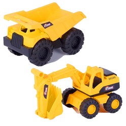 부추카 라이노 모래놀이 중형 포크레인 + 덤프트럭 중장비 장난감 세트, Yellow + Black