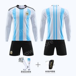 아르헨티나 3성 유니폼 메시 저지 레플리카 축구복, 2223긴팔홈팀로고포함, XL