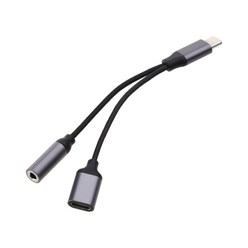 USB C ~ 3.5mm 헤드폰 잭 어댑터 USB C PD 3.0 충전 포트 스플리터, 검은색