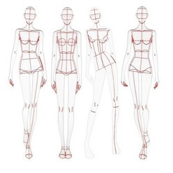 패션 일러스트 눈금자 스케치 템플릿 바느질 휴머노이드 패턴 디자인 의류 측정 드로잉, B