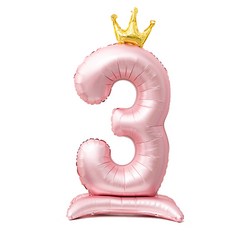 올리브파티 스탠딩 왕관 은박 숫자 생일 풍선 핑크, 숫자3, 1개