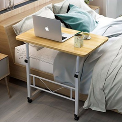 바퀴달린 높이조절 가능한 사이드 보조 테이블 소파 베드 선반 이동식 원목 침대 트레이, 멀티 테이블 중형 브라운