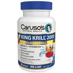 카루소스 킹 크릴 2000mg + 비타민 D3 30정 Carusos Natural Health King Krill 2000mg + Vitamin D3 30 Capsules, 1개