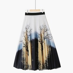 Summer Pleated Skirt Women Vintage Print High Waist Mid-calf Length Chiffon Skirts El [A00077012]